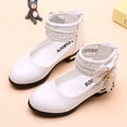 thumbnail image 7 of GiLiling Girls Mary Jane Dress Shoes, Lace Pearl Ankle Cuff, Bowknot with Pearl Rhinestone Tassel Detail, Rear Zipper Low Heel Princess Flats for Party Wedding (White, 10.5-11 Years), 7 of 7