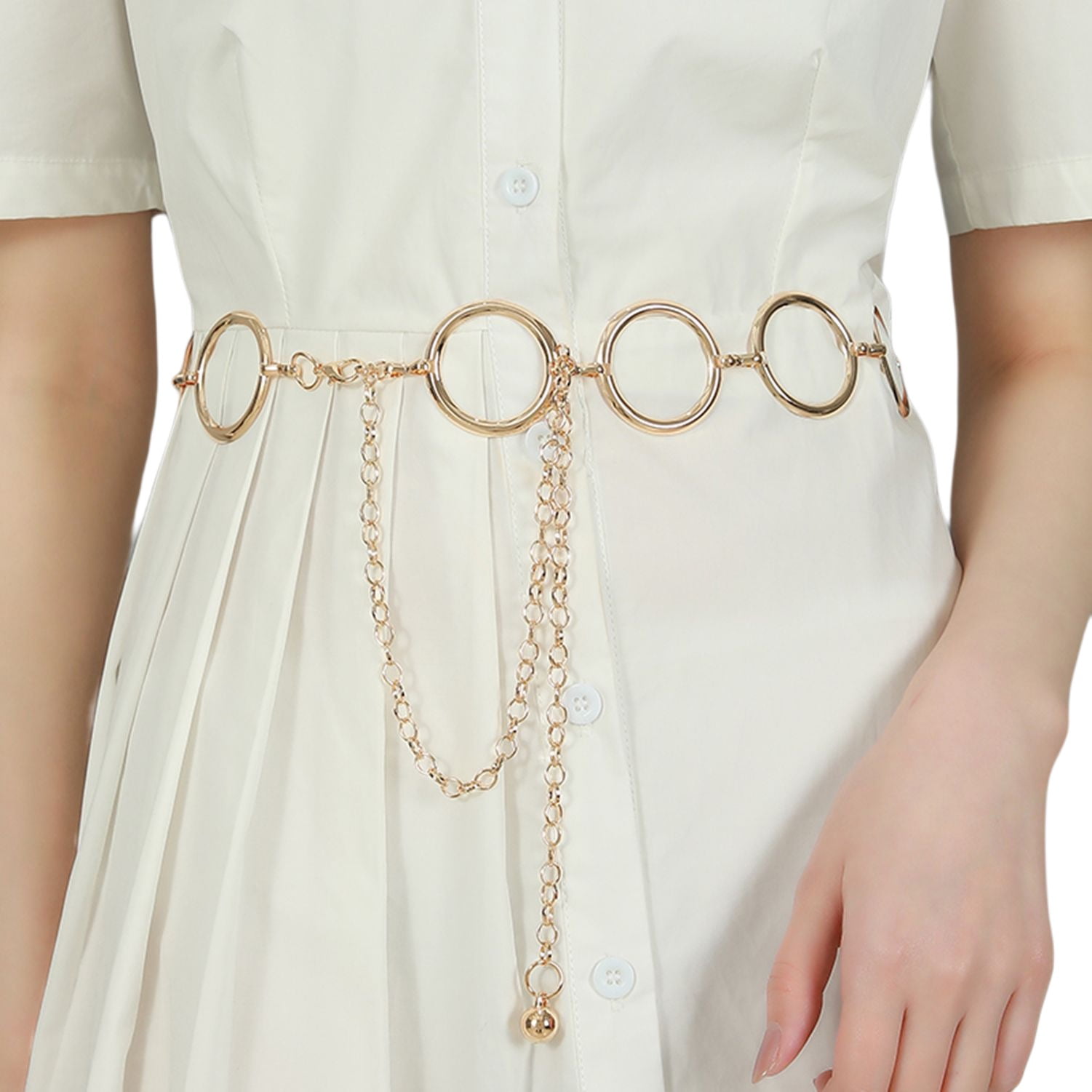 Jdlsppl Women's Metal Belt Waist Chain Dress Belts Chunky Rhinestone Buckle Siver/ Gold Style3 One Size