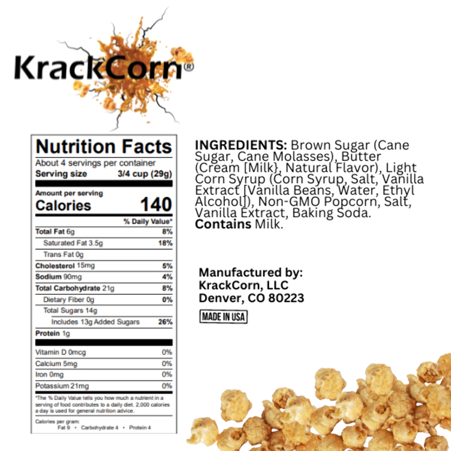 KrackCorn® Popcorn Original Caramel 4oz Personal Size - 6 pack