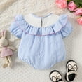 thumbnail image 4 of Baby Romper Girls Short Sleeve Prints Romper Ruffles Bodysuits Clothes Onesies Girl Blue 6 Months-12 Months, 4 of 6