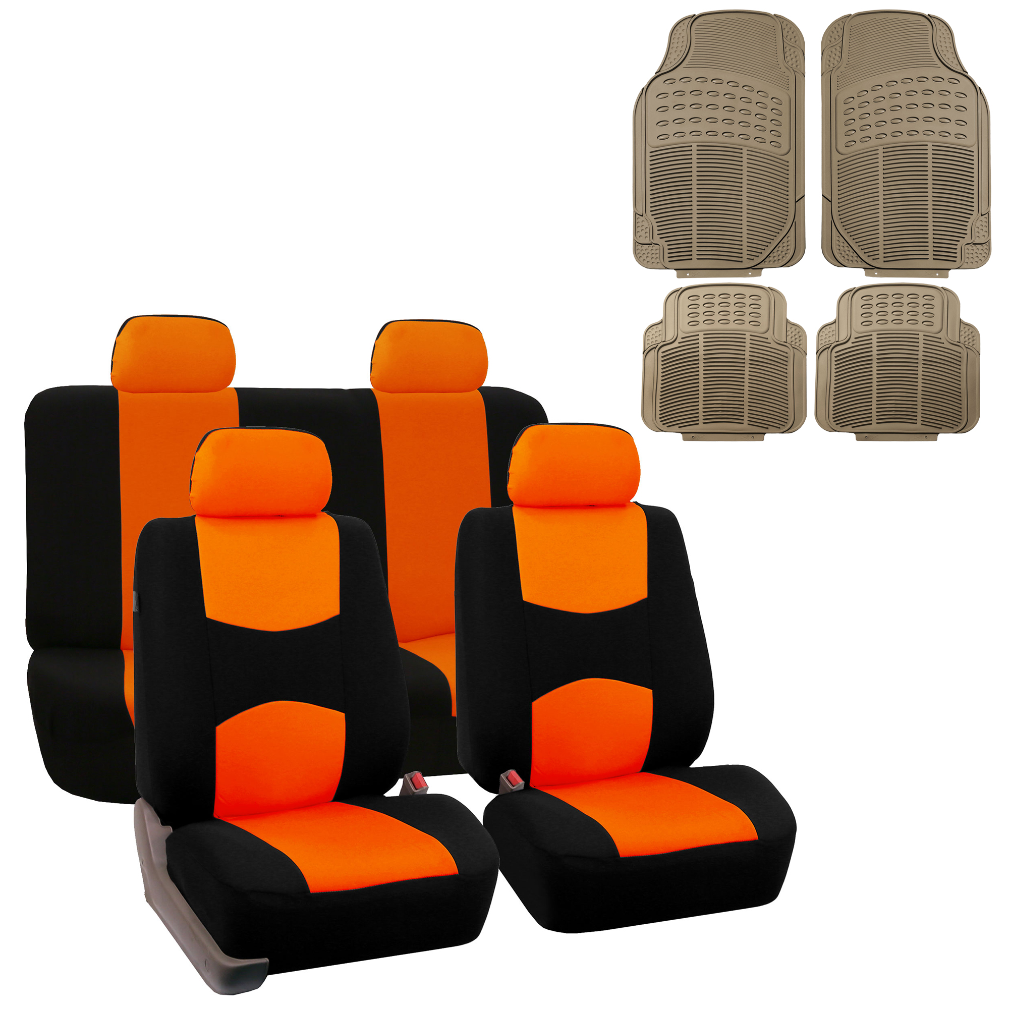 FH Group Cloth Solid Bench Seat Cover, Full Set with Beige Heavy Duty