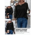 thumbnail image 6 of Xuanfei Womens Lace Patchwork Long Sleeve Strappy One Shoulder Buttons Top, 6 of 7