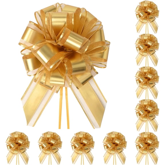 20-Pack Metallic gold bows for Gift Wrapping - 6 Inch Reusable Ribbon Bows, Large Instant Floral Decor Bows for Wedding, Christmas, Birthday Decor, Gift Basket & Party Decorations