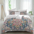 thumbnail image 2 of Colorful Boho Bedding 3 Piece Duvet Cover Set Queen Size, Ethnic Vintage Mexican Flowers Southwestern Soft Microfiber Comforter Cover with Zipper Closure & Pillowcases, FadeResistant Quilt Cover, 2 of 9