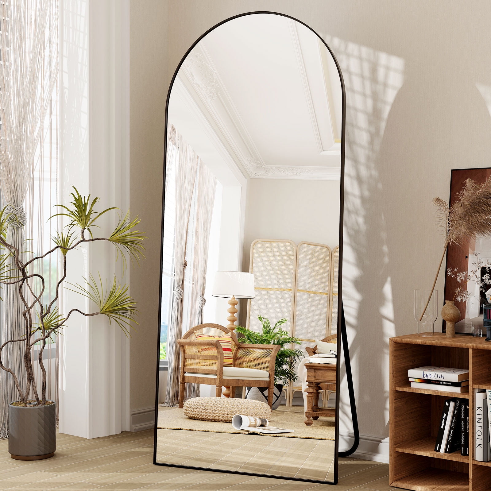 SHATTERVIEW 71"x30" Arched Floor Mirror Full Length Standing Body Dressing Mirror, Black