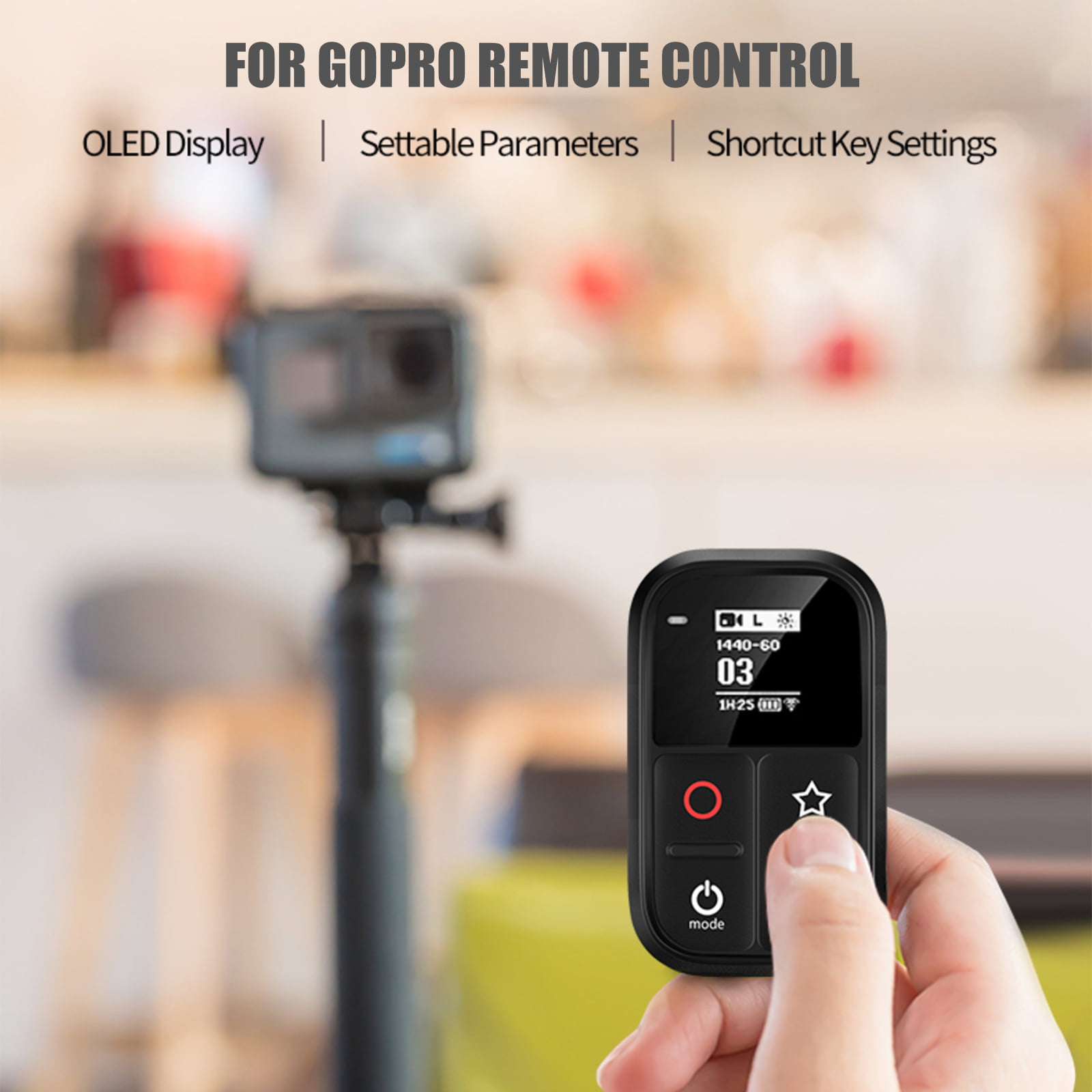 Rechargeable Wi-Fi Camera Remote Control Waterproof Camera Controller with OLED Screen Remote for GoPro GoPro 7/6/5/4/session -