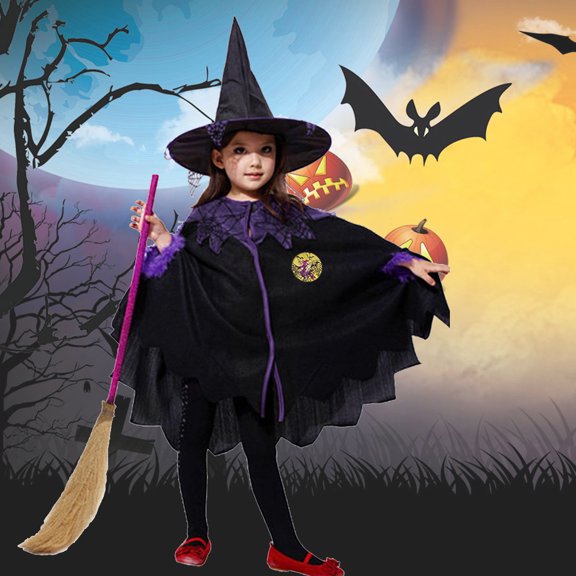 Zecgelong Baby Girls Cloak Cape with Witch Hat Toddler Party Outfit Set Black 3-4 Years
