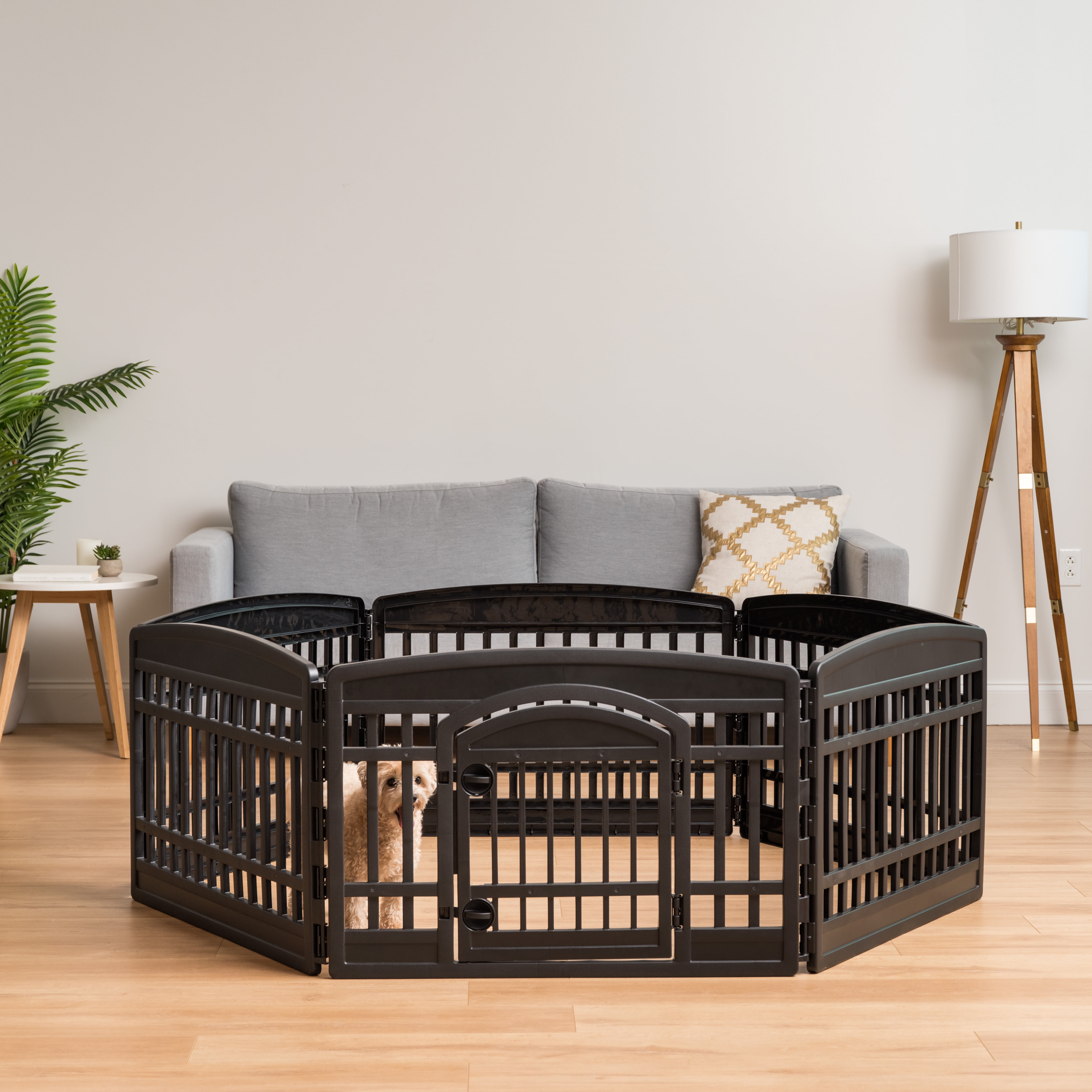 IRIS USA 24" Exercise 6-Panel Pet Playpen with Door, Dog Cat Playpen For Puppy Small Dogs Keep Pets Secure Easy Assemble Easy Storing Customizable Non-Skid Rubber Feet, Black