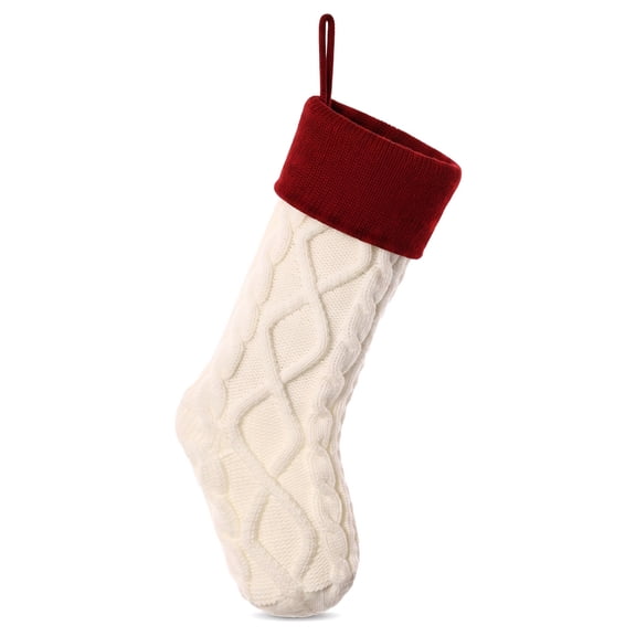 Unique Bargains Luxurious Cable-Knit Christmas Stocking White Red 18"