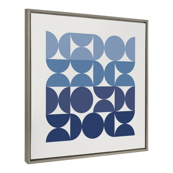 Kate and Laurel Sylvie Circles and Curves Ocean Beach Blues Framed Canvas Wall Art by The Creative Bunch Studio, 30x30 Gray, Oversized Ocean Waves Wall Decor