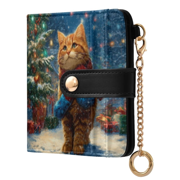 Qxltty Cute Ginger Cat Ladies Wallet Rfid Slim Thin Compact Credit Card Women Wallet Zipper Coin Pocket and ID Window for Female Gifts