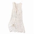 thumbnail image 3 of Lixiuxyad Women's Crochet Lace Knit Cardigan Sleeveless Open Tie Front Bohemian ‌Cover Up‌,Beige, 3 of 6