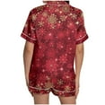 thumbnail image 5 of YuYuBao Women Pajamas Sets Christmas Snowflake Print Silk Satin Short Sleeve Button Tops Shorts Pajamas Nightwear, 5 of 6