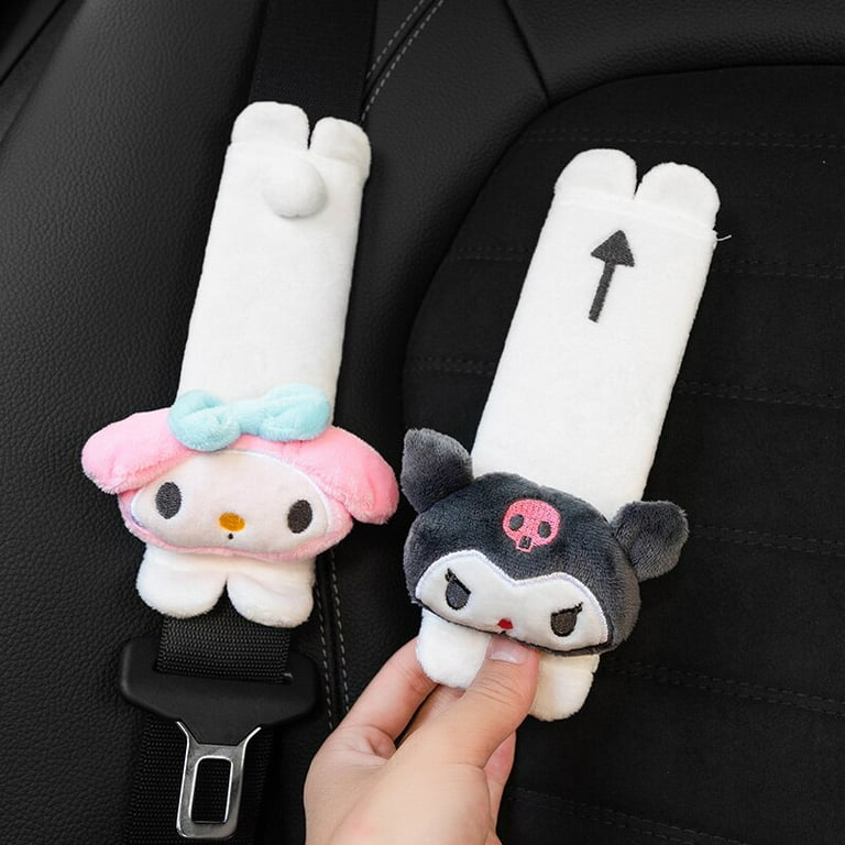 Cute Sanrio Kuromi My Melody Car Seat Pillow Pink Car Headrest Neck Pillow  And Seat Belt Cartoon Plush Head Cushion Neck Support 