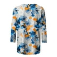 thumbnail image 4 of JTZGDY Plus Size Womens Tops Dressy Casual Floral Printed Summer 3/4 Length Sleeve Crewneck Graphic T-Shirts Loose Oversized Basic Tees Tunic Blouse Blue M, 4 of 5