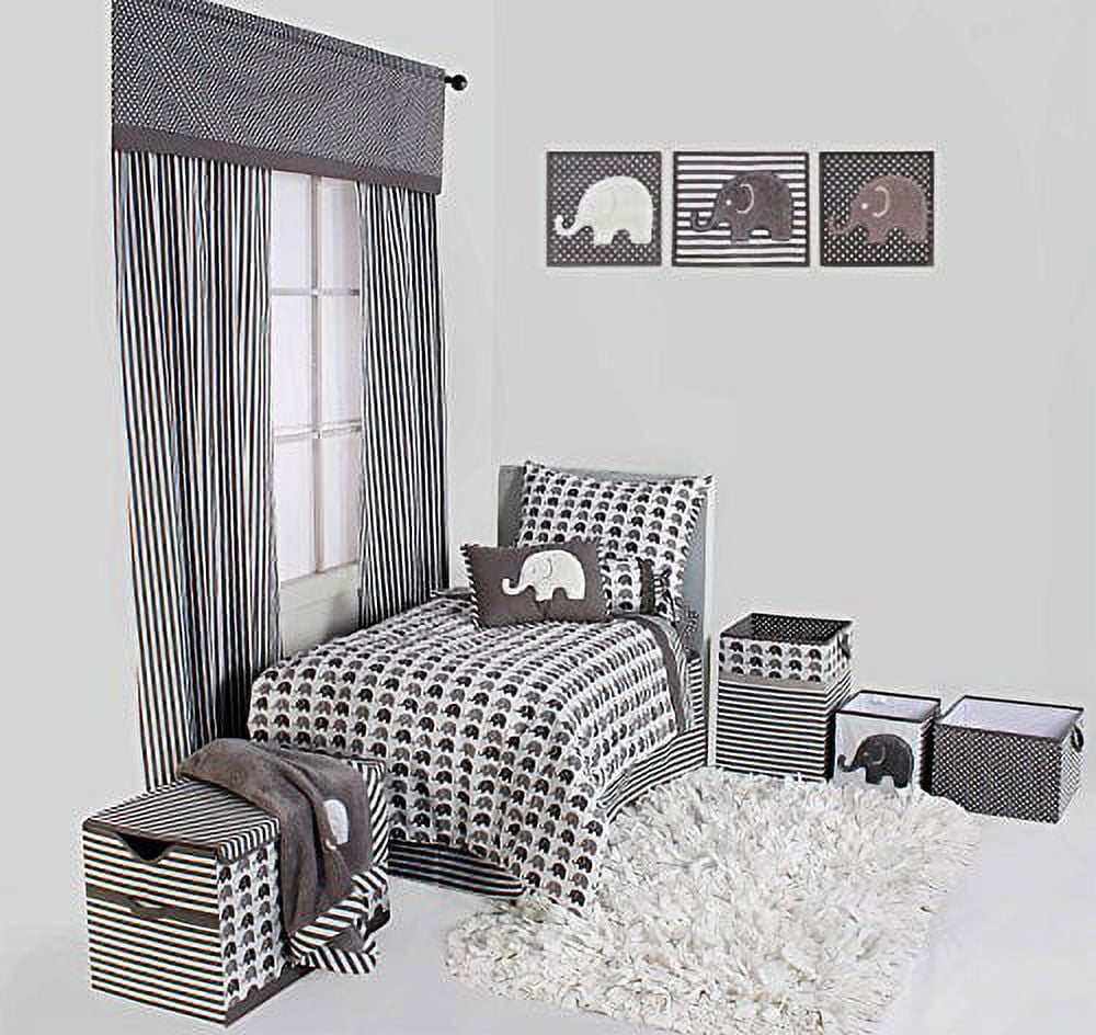 Bacati Elephants Unisex 4 Piece Bedding Set 100 Percent Cotton for US Standard Cribs/Toddler Beds, Grey Includes Reversible Comforter, Fitted Sheet, Top Sheet, and Pillow Case for Boys