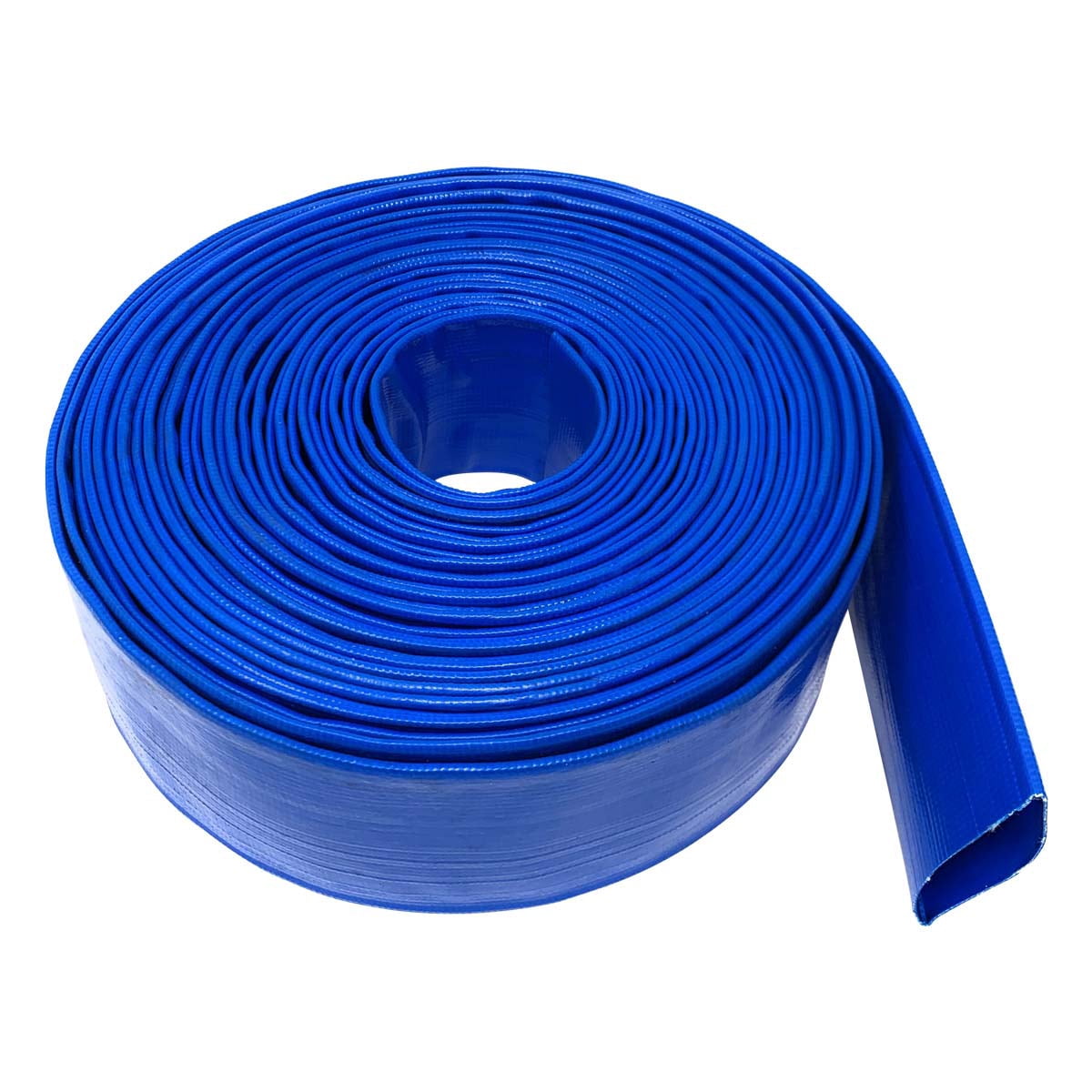 Gloxco 2-1/2" Inside Diameter (4" Flat Width) Blue Lay Flat Hose for Discharge or Backwash Water Transfer Applications, Reinforced PVC, 50' Length