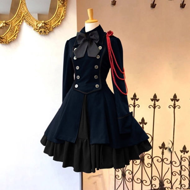 Herrnalise Women's Vintage Lolita Gothic Dress Bow Ruffle Steampunk Dress  Long Sleeve Short Renaissance Dress for Cosplay - Walmart Business Supplies