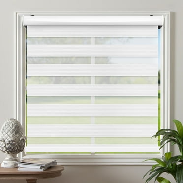 Zebra Cordless Window Blinds, Dual Layered Light Filtering Roller Shades, Easy Install Blinds, Indoor Home Decor, Pull-Down Shades for Windows, Light Control for Day & Night, White, 64"W X 72"H