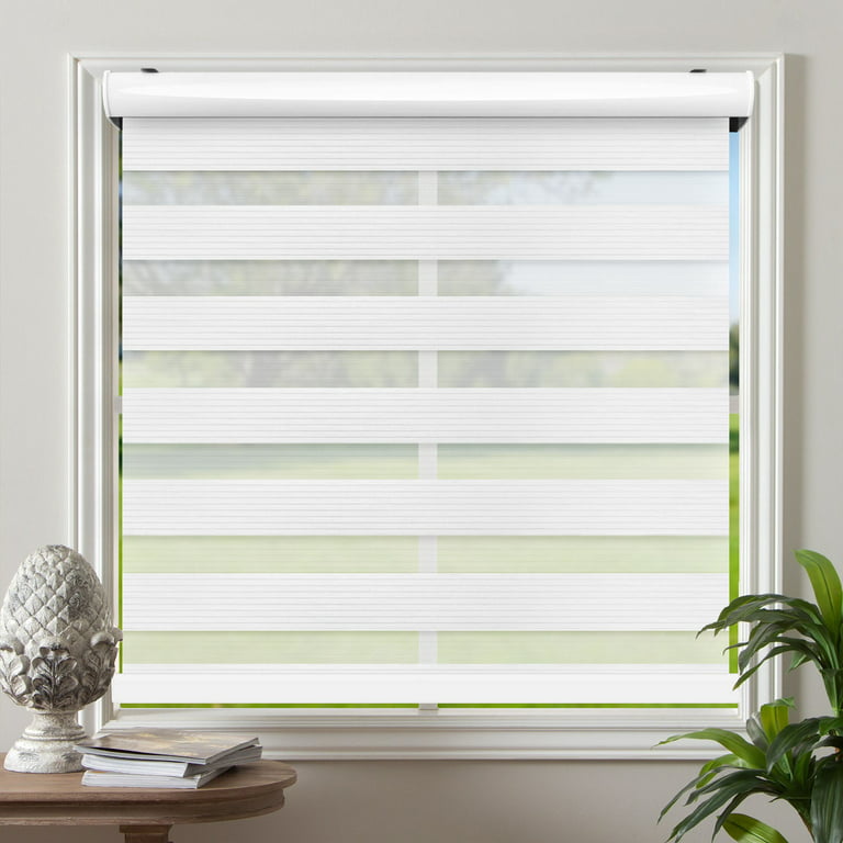 Biltek Cordless Zebra Window Blinds with Modern Design - Roller Shades w/  Dual Layers - Solid & Sheer Shades for Transparency / Privacy - Great for  Home, Office, Kitchen, Bathroom - White,