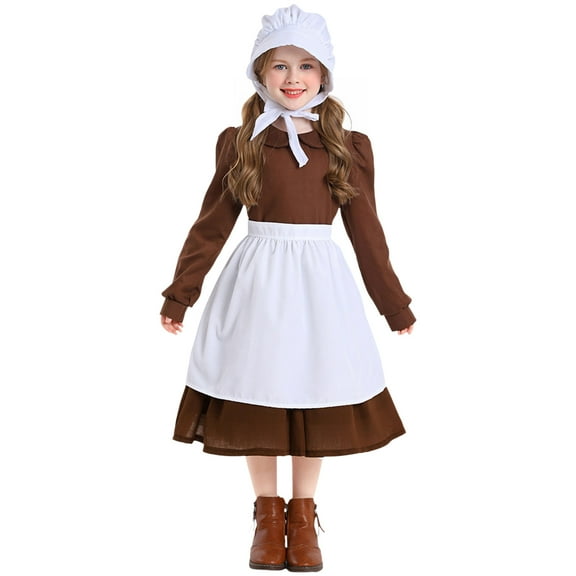 Mepaouo Beer Oktoberfest Girls Long Skirt Prairie Long Sleeve Country Bavarian Dirndl Dress with Hat Apron