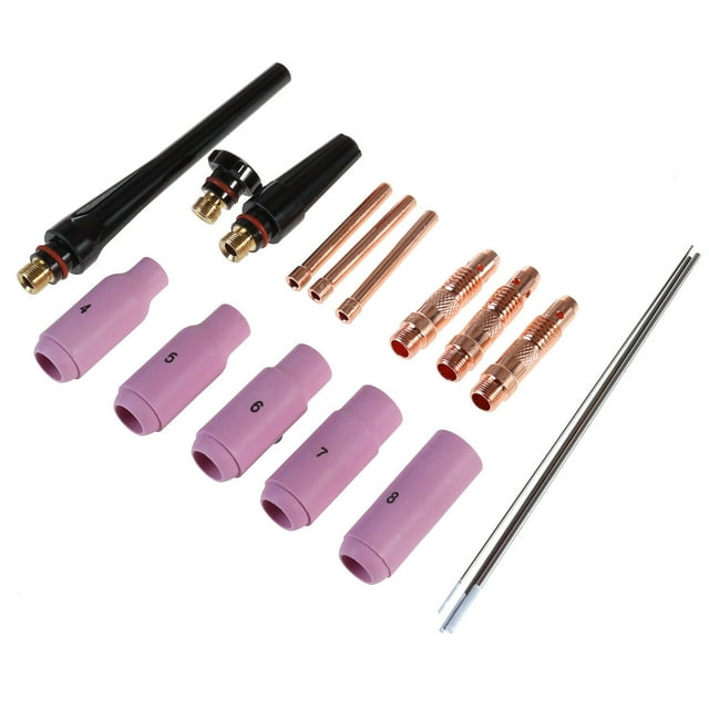 Kit de 17 lentes de gas cortas para soldadura TIG con 10 vasos Pyrex para antorcha TIG WP-17/18/26