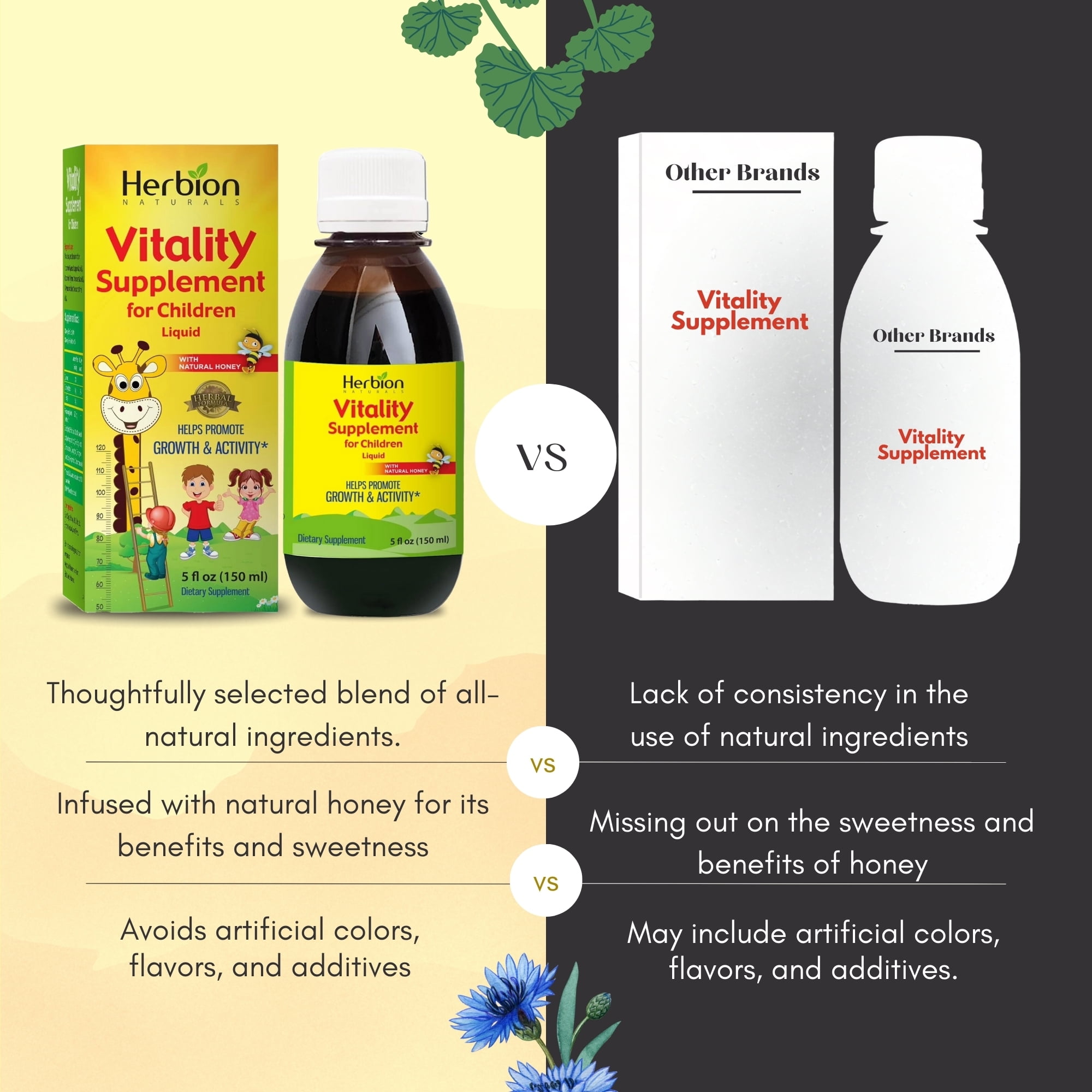 Herbion Naturals Vitality Syrup for Kids 1 Year and Above, Herbal Supplement for Growth and Appetite, 5 fl oz, 150 mL