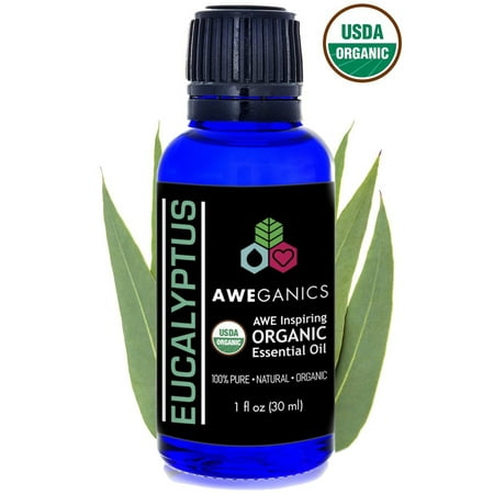 Aweganics Eucalyptus Essential Oil, USDA Certified Organic, 100% Pure Natural Therapeutic-Grade, Best Aromatherapy Scented-Oils, Best Essential Oil for Women, Men, Kids - 1 OZ - MSRP