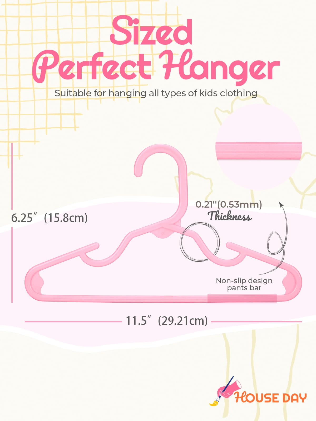 ACSTEP Baby Hangers 60 Pack, 11 Inch Kids Plastic Hangers, Non-Slip Baby Hangers for Closet, Baby Clothes Hangers for Pants Shirts Outfit Onesie, Pink