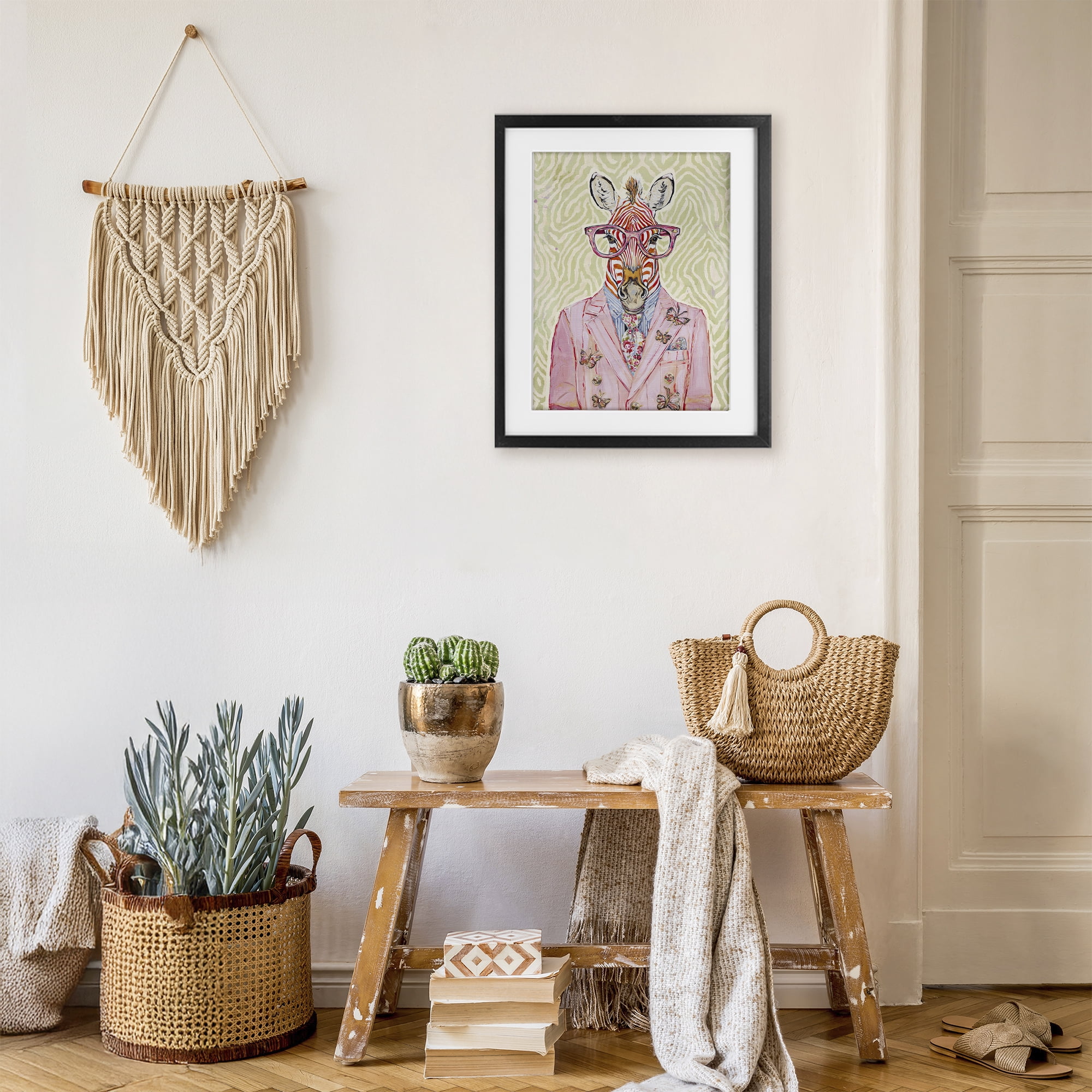 Stupell Industries Pink Zebra over Green Black Framed Print Under Glass, design by Svetlana Aleynikova
