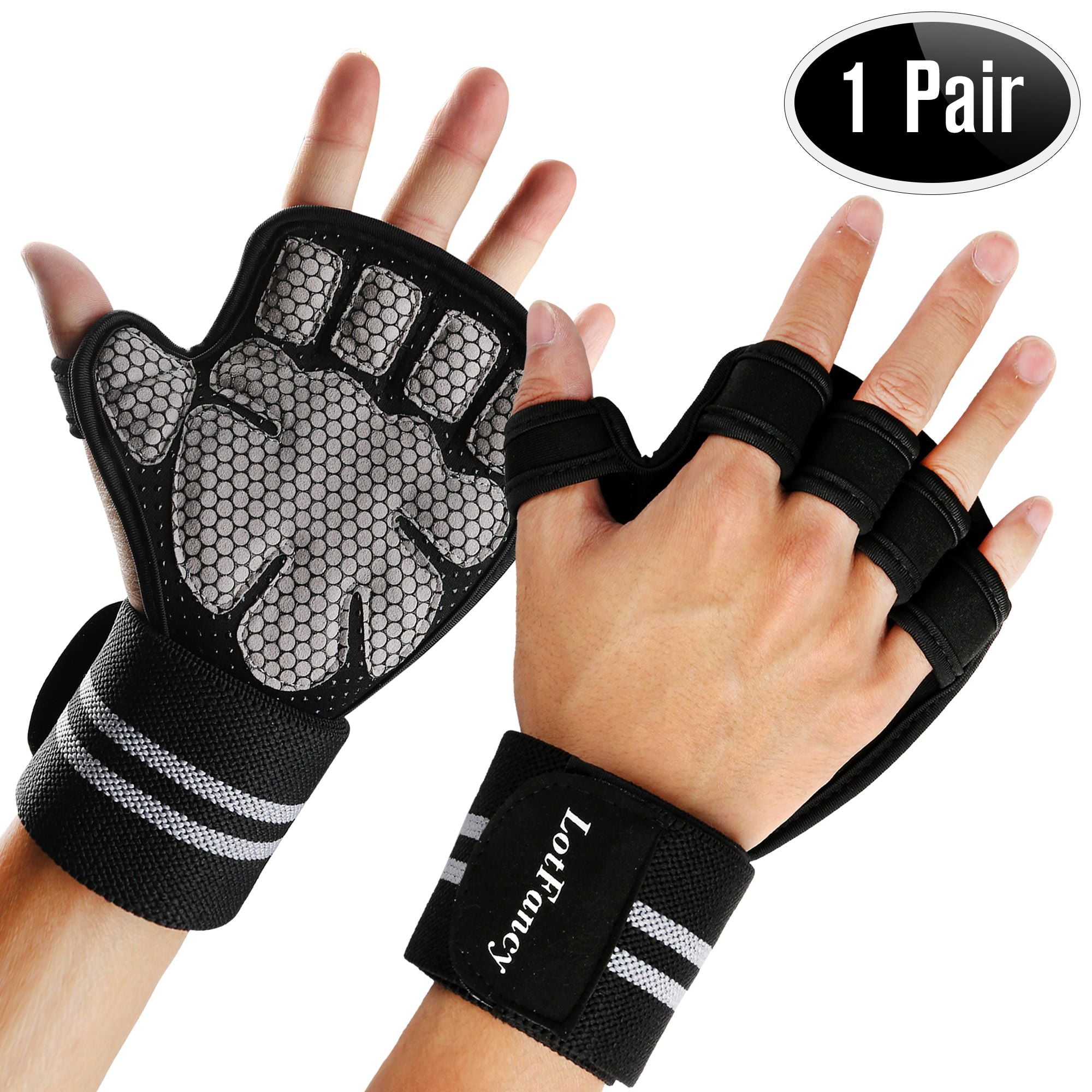 Weight Lifting Gloves with Wrist Wraps, 1 Pair Ventilated