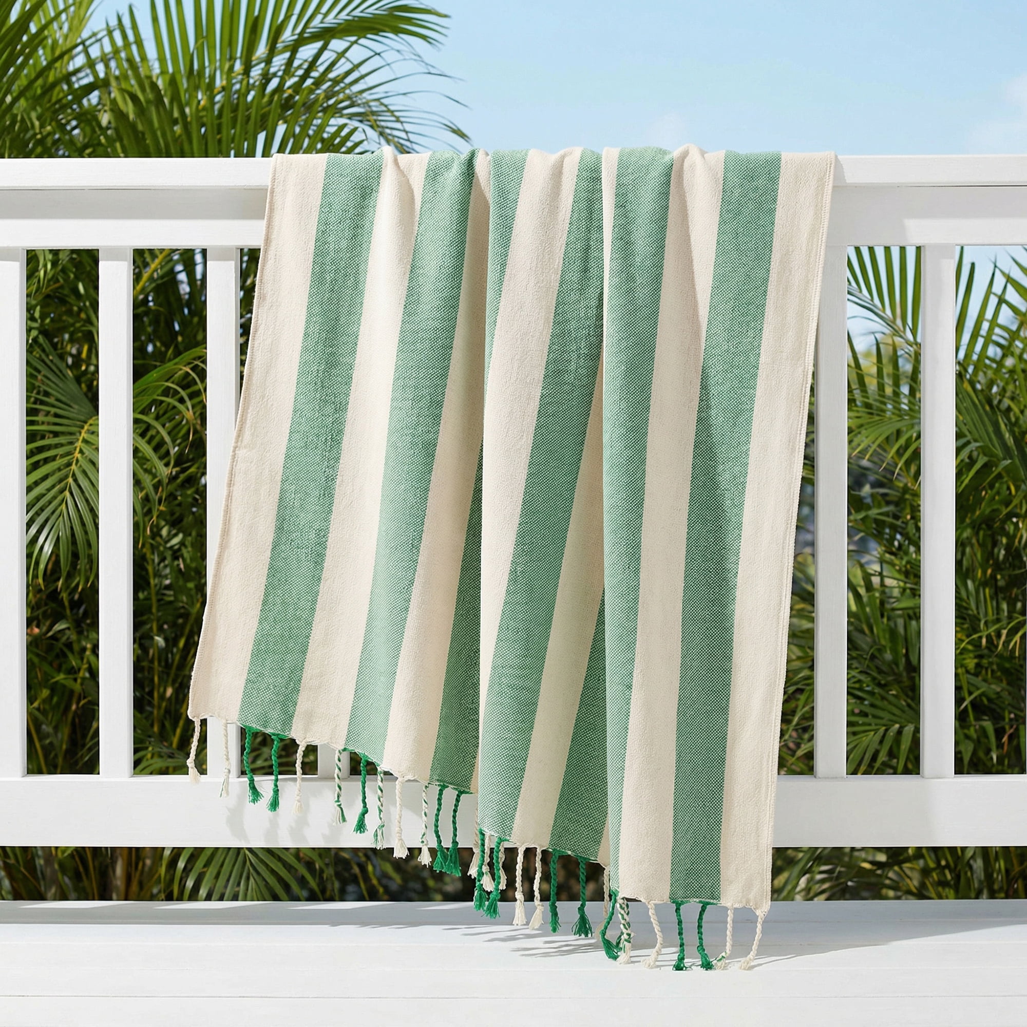 Unique Bargains Stripe Lightweight Absorbent Beach Towel 2 Pack Green/Red 71"x40"