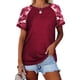 thumbnail image 1 of Mujer Cuello Redondo Top Manga Corta Empalme Tipo Suelto Camiseta Casual para Ropa De Verano Vino Rojo XL, 1 of 5