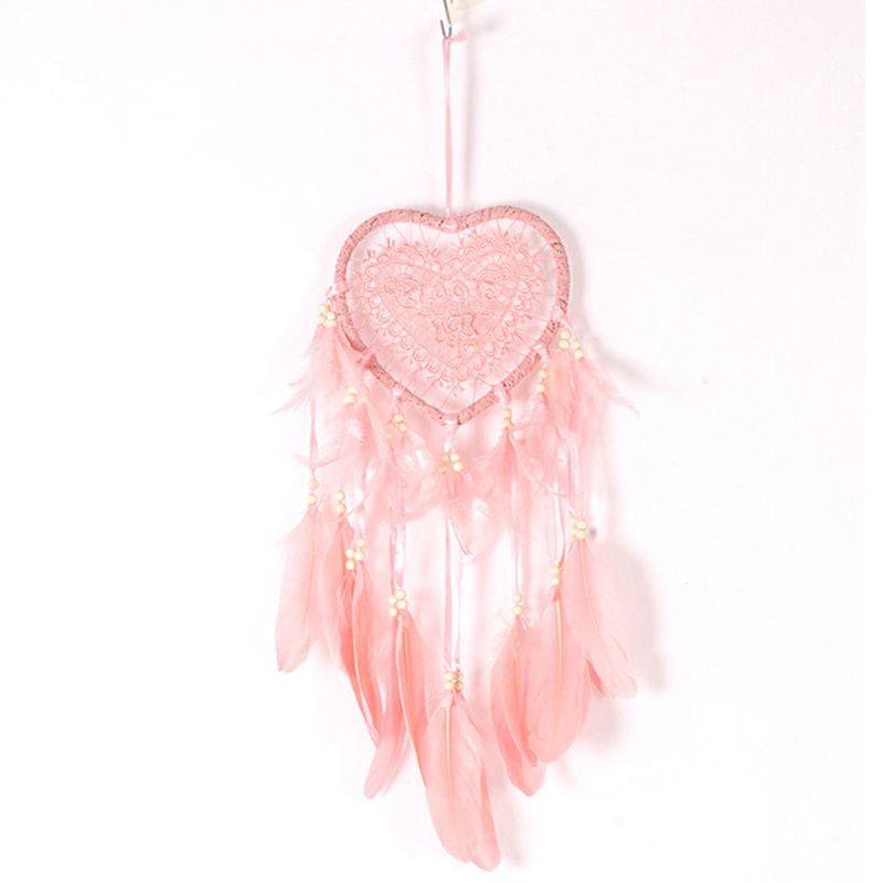 LED Light Love Heart Dream Catcher Kids White Feather Handmade Gift Wall Hanging 