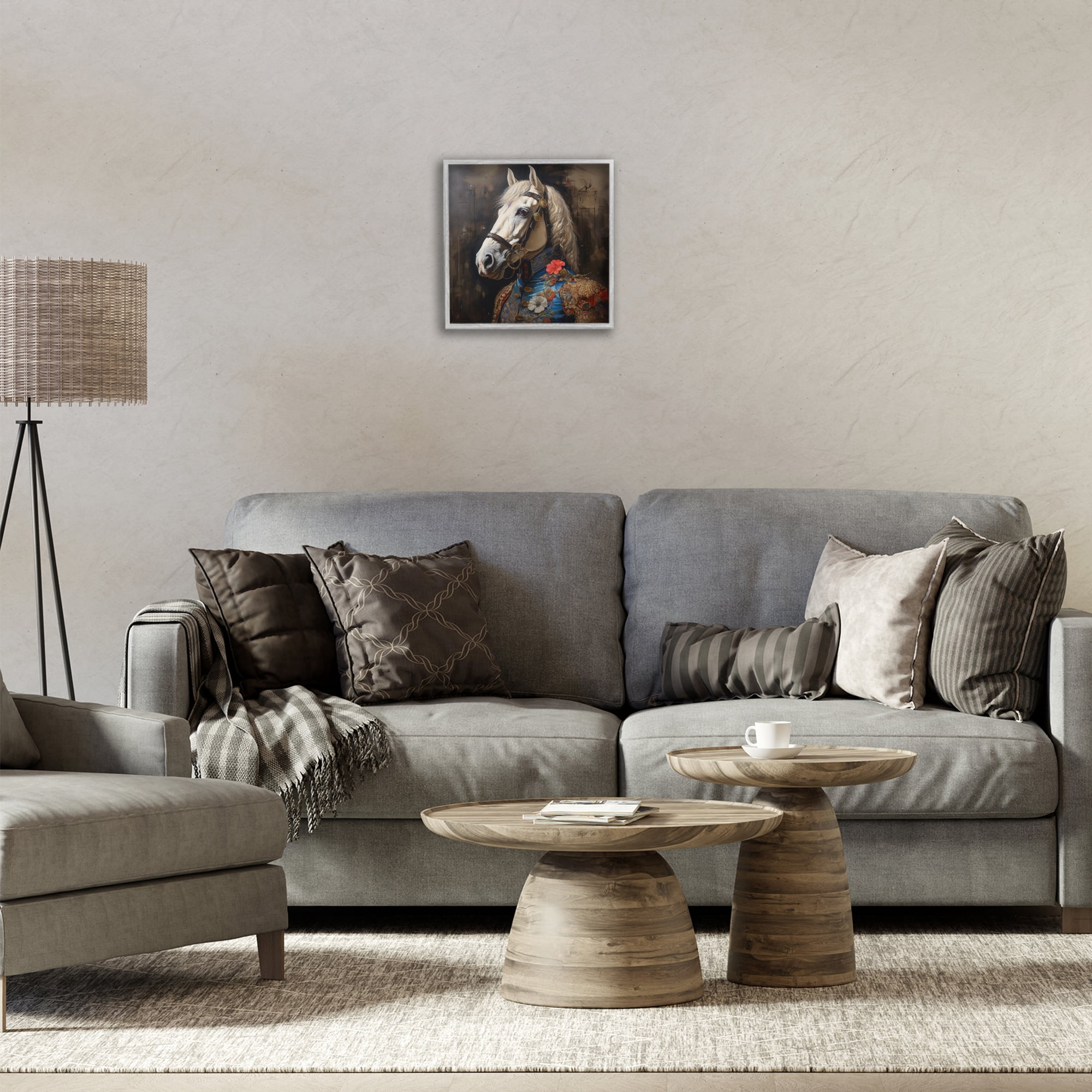 Stupell Industries Horse with Regal Clothing Animals & Insects Painting Gray Framed Art Print Wall Art, 12 x 12