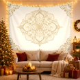 thumbnail image 3 of Golden Mandala with Scrollwork on Ivory Background, Mystical Vintage for Boho Decor Lovers, Elegant Ornamental Wall Art, Housewarming Gift, Tapestry Wall Hanging for Bedroom and Living Room, 3 of 7