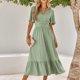 thumbnail image 1 of Vestido de verano casual con cuello en V y manga corta con volantes para mujer, vestido midi con cintura fruncida y lunares suizos para fiesta, 1 of 8