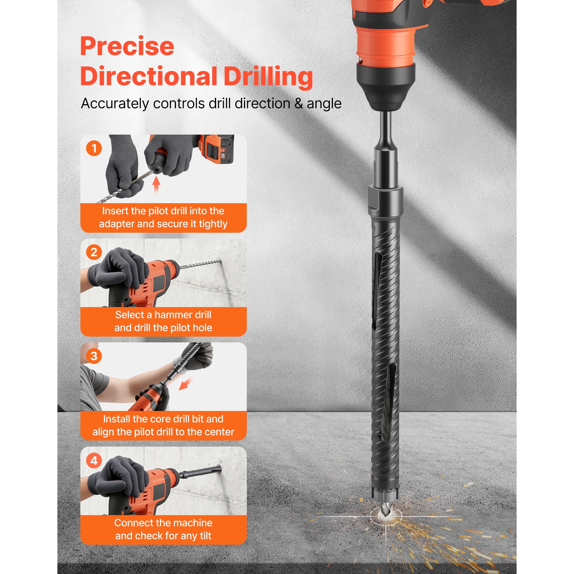 KFFKFF 1-Inch Diamond Core Drill Bit, 9-1/2 Inch Depth, 5/8-11 Thread, Includes 3 Adapters, Pilot Drill, and Hex Wrench, Suitable for Concrete, Brick, and Masonry