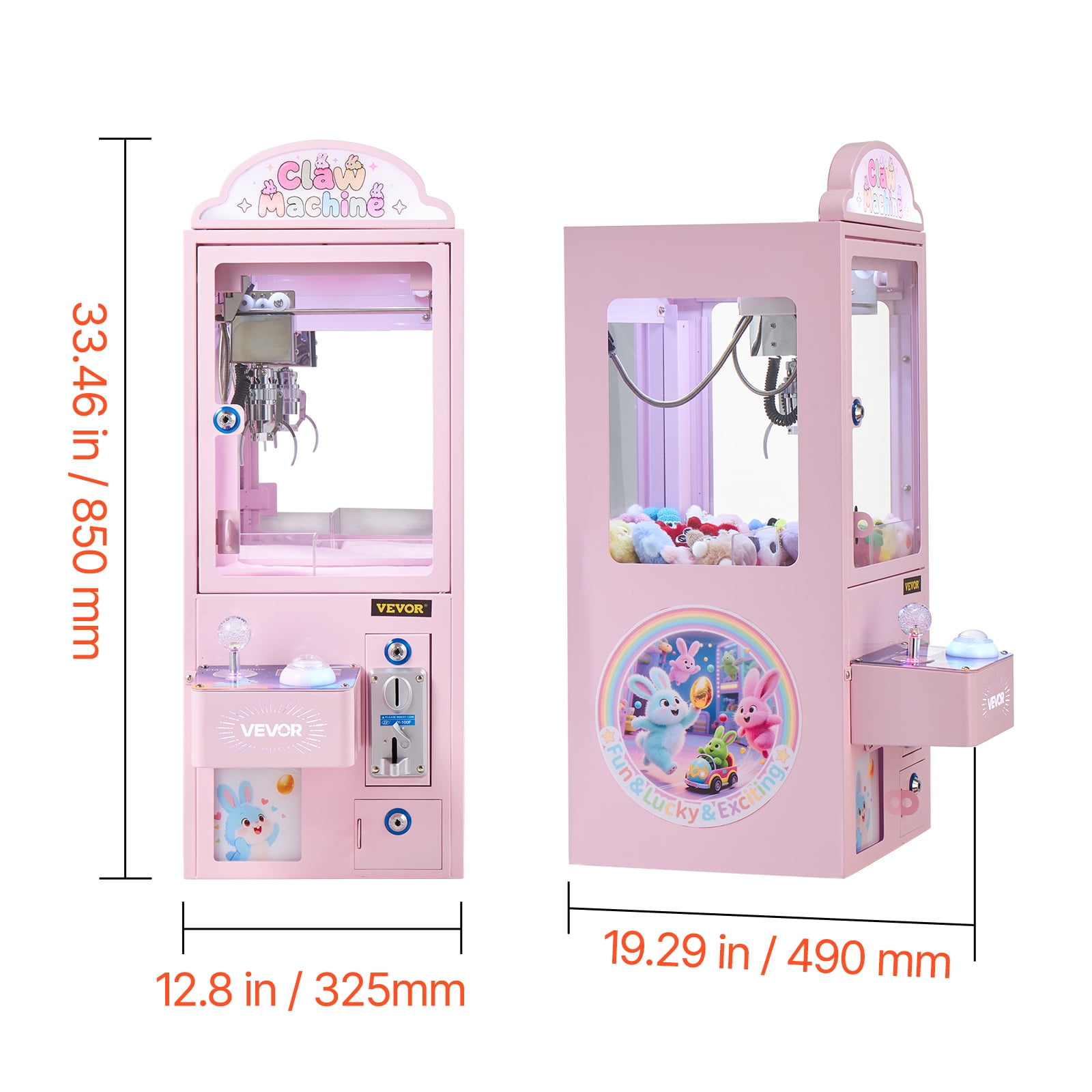 VEVOR Claw Crane Machine, Medium-Sized Arcade Game Machine with Light & Sound, Adjustable Steel Claws, Precise Toy Candy Grabber Prize Dispenser Vending Toy, for Commercial Home Parties Cinema, Pink