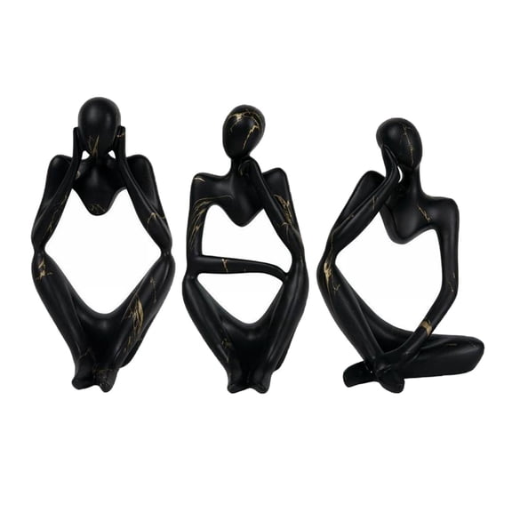 3Pieces Modern Abstract Thinker Statue Collectible Figurine Ornament Resin Craft Sculpture for Restaurant Office Table Decor Anniversary Gift L