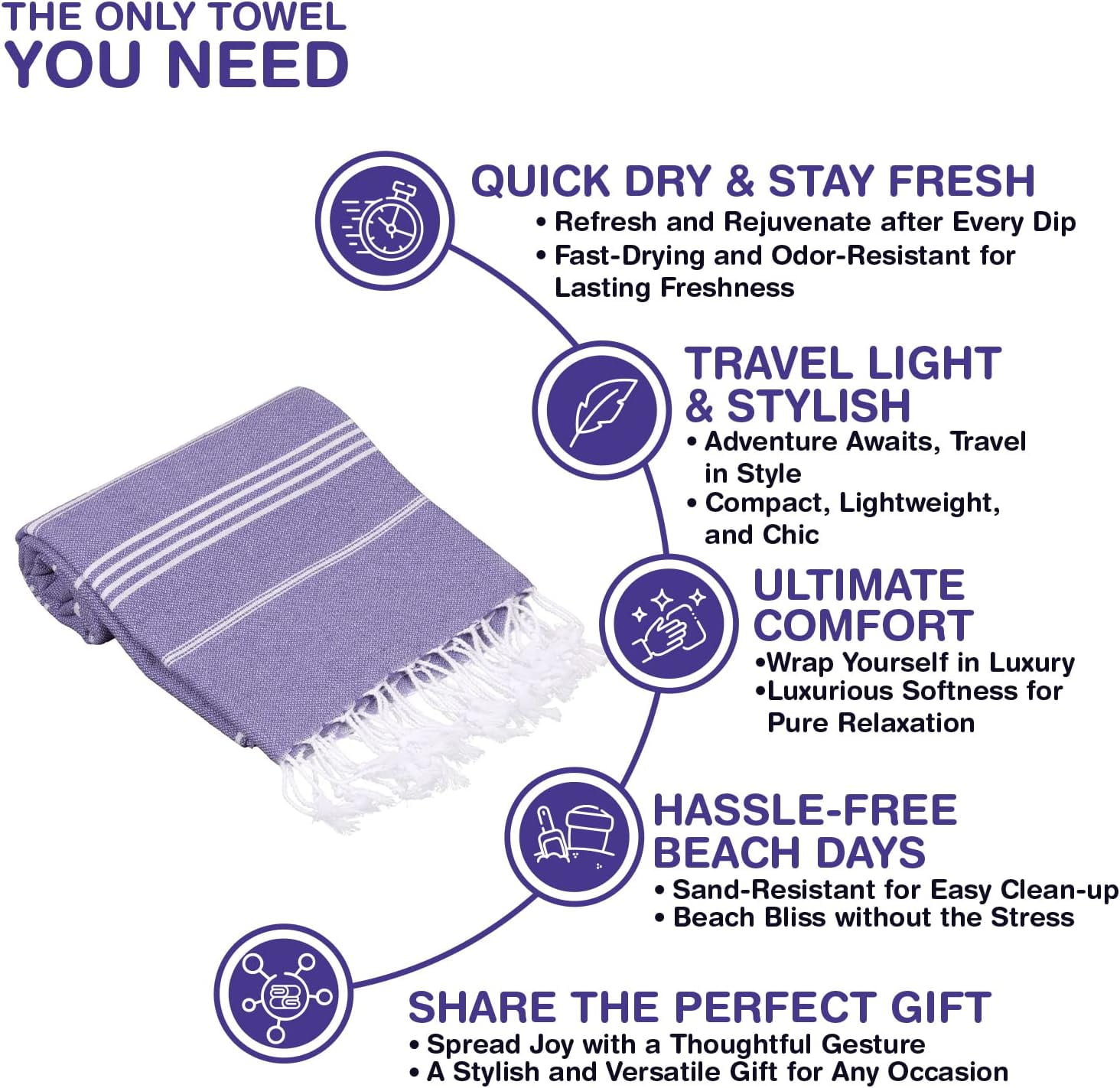 Beach Towels Oversized 39x71 | Turkish Beach Towel | Quick Dry, Sand Free, Soft, Absorbent, Lightweight, Compact Travel Towel | Large Pool Towels | Turkish Bath Towels Set of 6