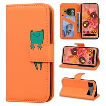 Feishell Case for Google Pixel 6 (6.4 inch),Cartoon Animal Magnetic Buckle Folio Credit Card Slots Shockproof PU Leather Flip Kickstand Anti-Scratch Wallet Phone Case,Orange