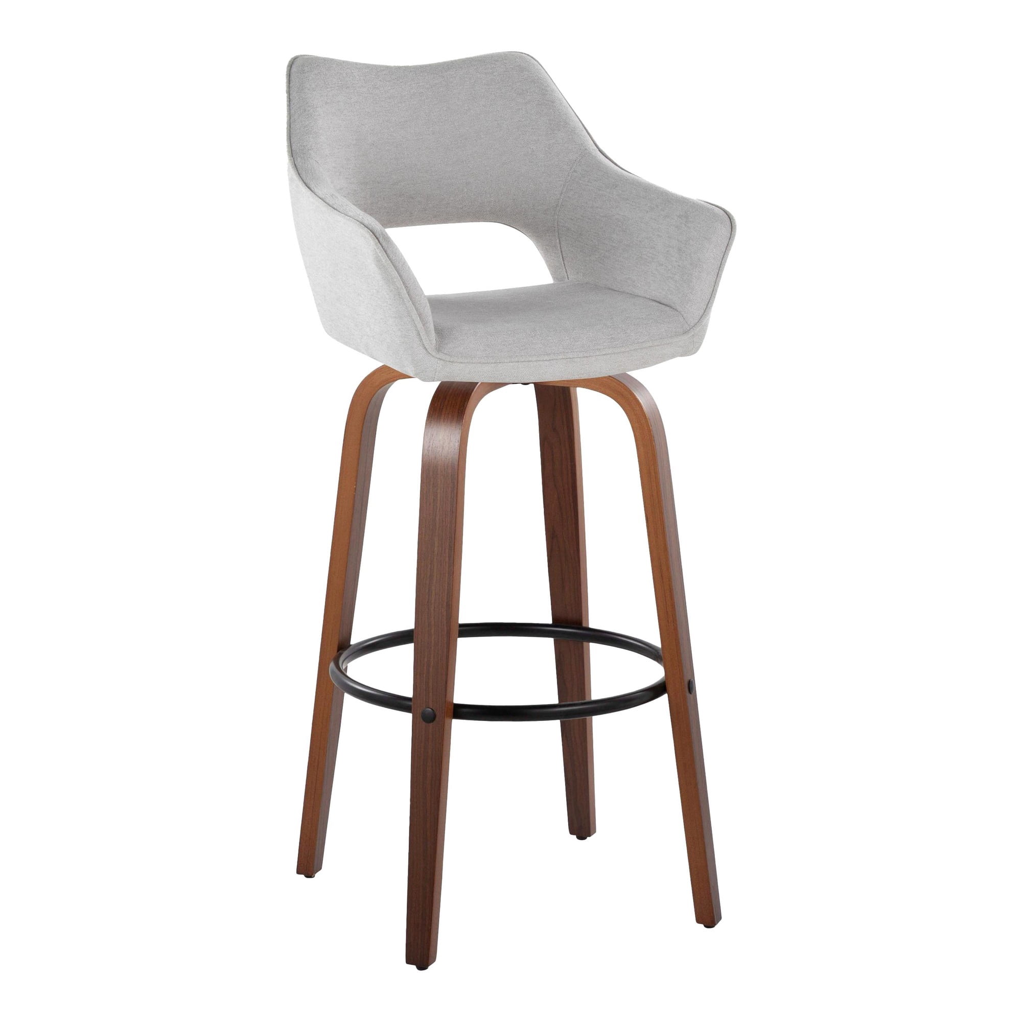Mustang 30" Fixed-Height Barstool Set of 2, Bar Stools Swivel, Bar Chairs, Swivel Bar Stools Set of 2 with Back, Bar Stools for Kitchen Island (Grey Fabric)