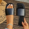 thumbnail image 2 of KIJBLAE Women's Solid Color Square Toe Flat Slides, Wide Width Non Slip Casual Slippers for Beach Pool Summer Black 44, 2 of 9
