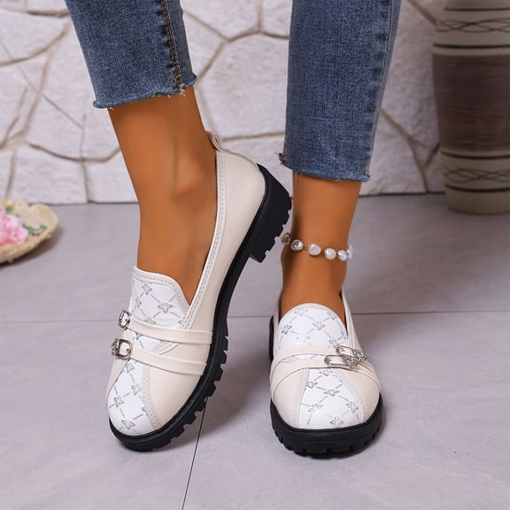 NexTorq Platform Loafers for Women,Chunky Loafers Women,Leather Comfortable Shoes,Lug Sole Metal Buckle Business Work Shoes, Beige, 36