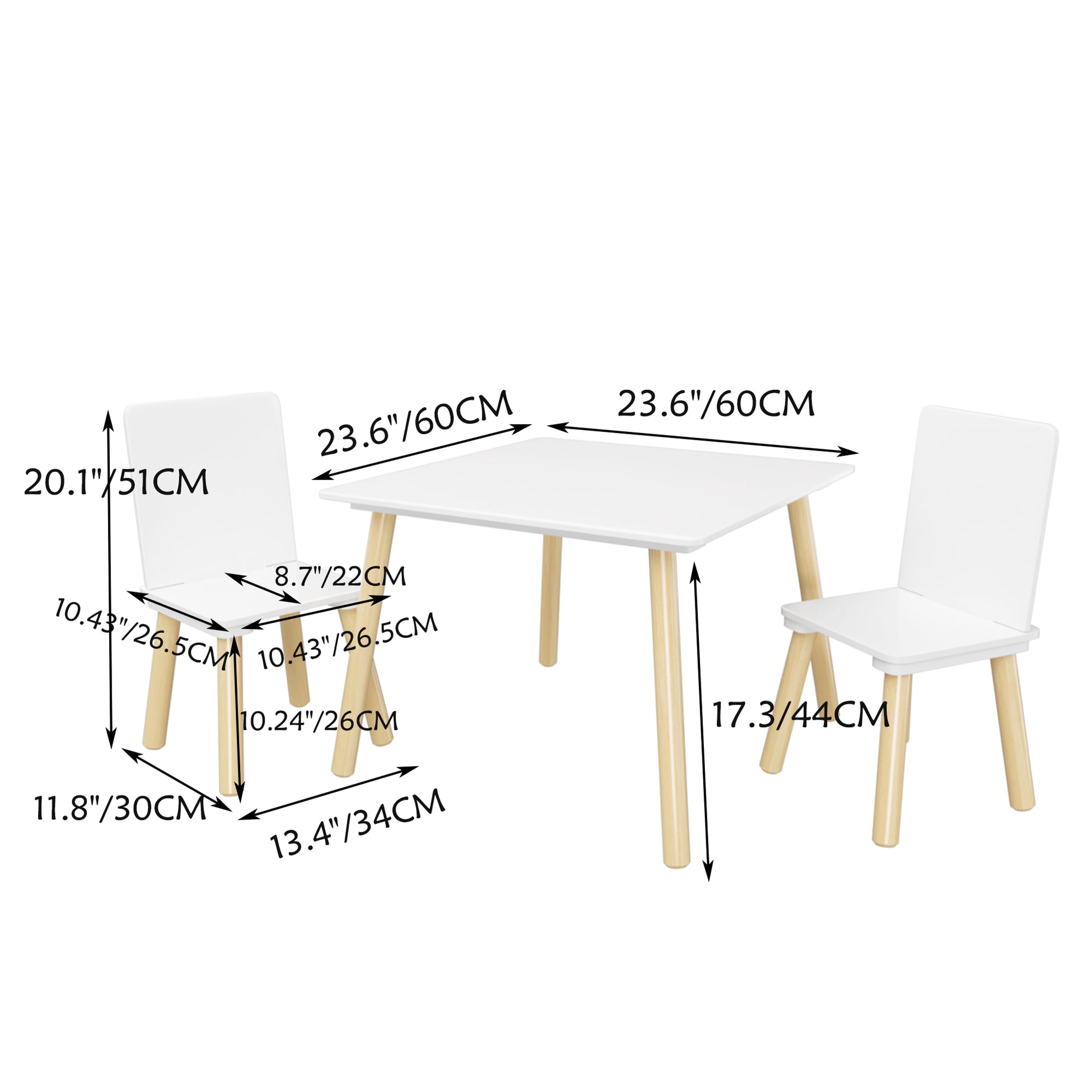 Aukfa Kids Table and Chairs Set, Wooden Play Table with 2 Chairs for Toddlers, Girls, Boys