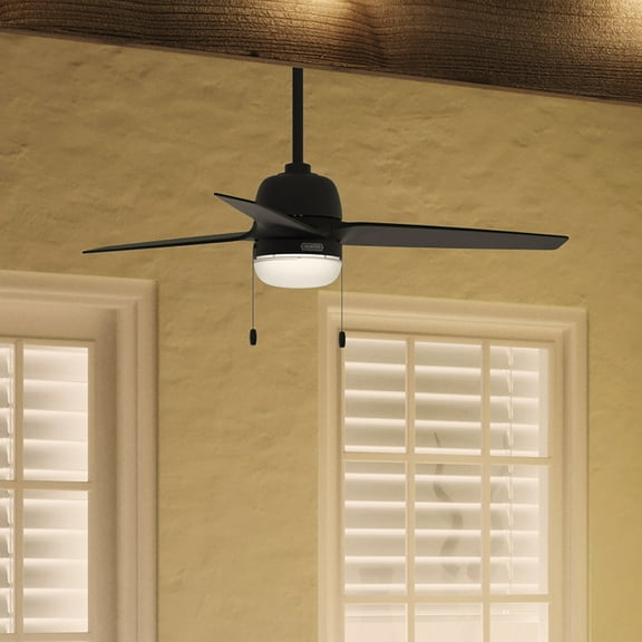 Hunter - Seawave Outdoor  Ceiling Fan With Light, 52-inch, Matte Black, Casual-style, 3-speed WhisperWind Motor, 51463