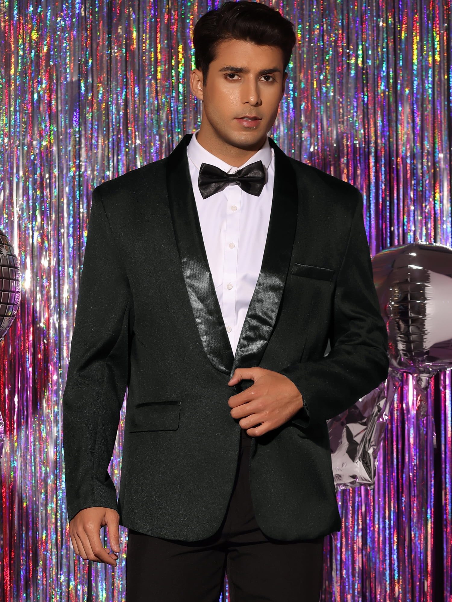 Unique Bargains Men's Wedding One Button Shawl Collar Formal Prom Sports Coats Blazers S Black