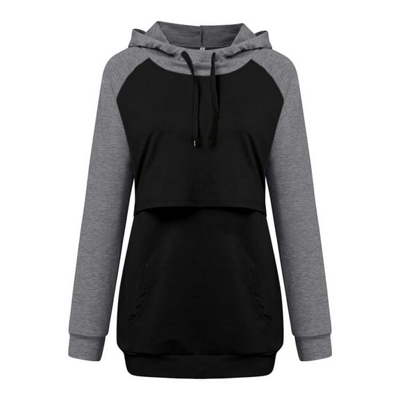 Odeerbi Women Pregnant Shirts Blouses Tops Nursing Maternity Long Sleeves Hooded Clothes 2025 Casual Blouse Black