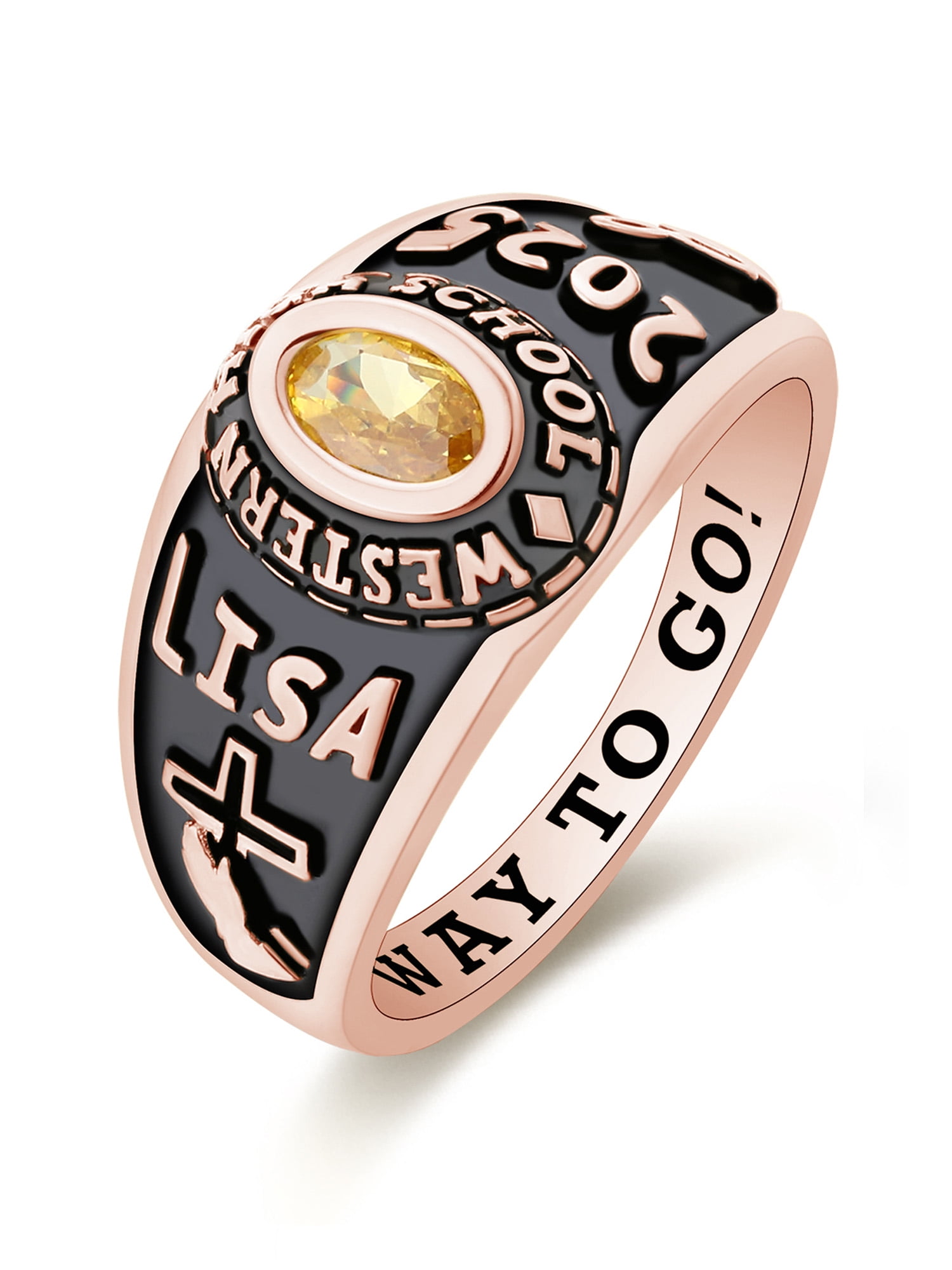 Mementos USA Customized Petite Women's Class Ring Sterling Silver for High School College-Rose Gold